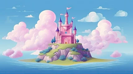 Peel and stick wall murals Light Pink landscape with castle and clouds