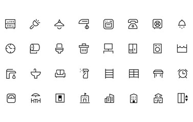 Home, furniture, home appliances and decor icons. Vector illustration on isolated background.