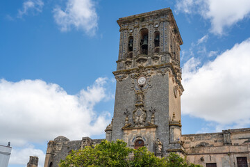 Fototapeta na wymiar Minor Basilica of Santa Maria (Basilica de Santa Maria de la Asuncion) Tower - Arcos de la Frontera, Cadiz, Spain