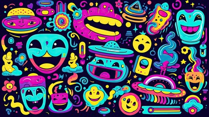 Rave psychedelic acid set with smile stickers