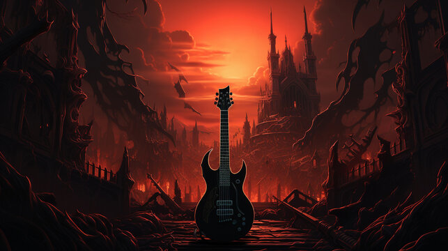 Epic heavy metal guitar. High quality illustration
