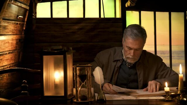 ships captain writing in his logbook