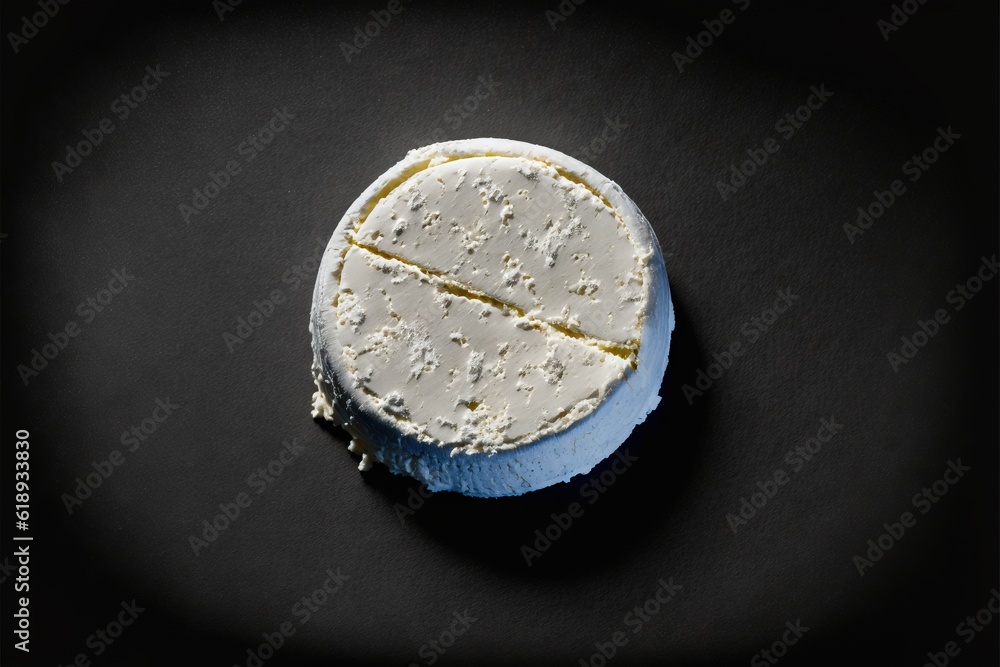 Poster a piece of cheese on a black surface with a black background and a black background with a black bor