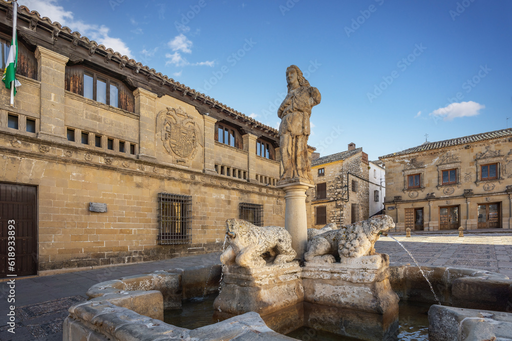 Wall mural Leones Fountain with Imilce statue at Plaza del Populo Square - Baeza, Jaen, Spain