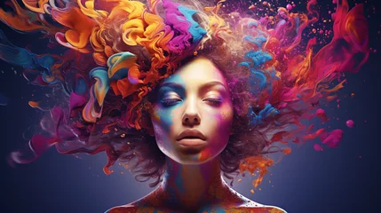 Aesthetic Woman: Captivating Studio Photography of a Sensuous and Colorful Beauty, Exquisite Makeup, Radiant Elegance - Generative AI, Generative KI ©  VisionaryFrames