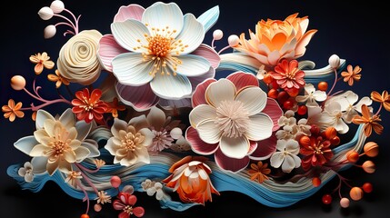 3D Colorful Minimal Flower Background ,AI Generated