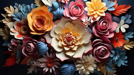 3D Colorful Minimal Flower Background ,AI Generated