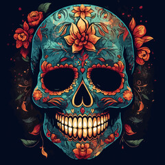 colorful day of the dead skull altar concept background. AI Generated