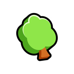 Isolated flat 3d tree icon for game, interface, sticker, app. The sign in a cartoon style for match 3, arcade, rpg. The sprite for craft element in hyper casual mobile game