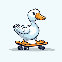 cute duck riding skateboard summer sport vector illustration