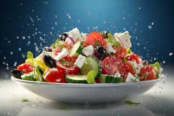 Fototapeta na wymiar a salad with tomatoes cucumbers olives lettuce
