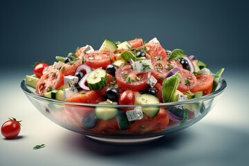 Fototapeta na wymiar a salad with tomatoes cucumbers olives and lettuce