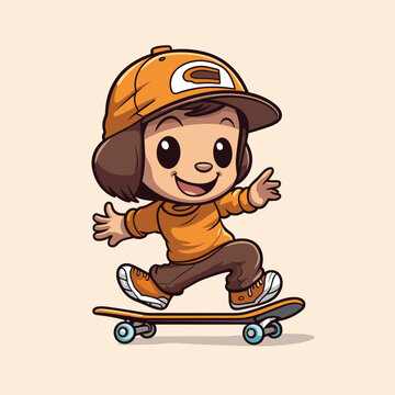 cute monkey riding skateboard summer sport vector illustration