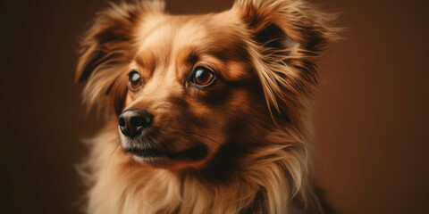 Naklejka premium Soft-colored backdrop complements the lovable dog in studio portrait. AI Generated