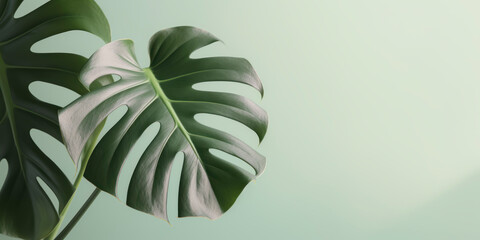 monstera leaf on soft color backdrop. AI Generated