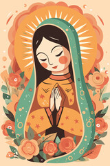 Animated illustration of Virgin of Guadalupe. AI Generated