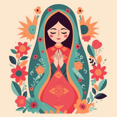 Cute Animated Virgin of Guadalupe. AI Generated