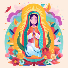 Obraz na płótnie Canvas Cute Animated Virgin of Guadalupe. AI Generated