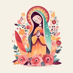 Cute Animated Virgin of Guadalupe. AI Generated
