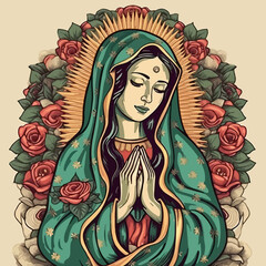 Fototapeta na wymiar Illustration of Virgen de Guadalupe. AI Generated