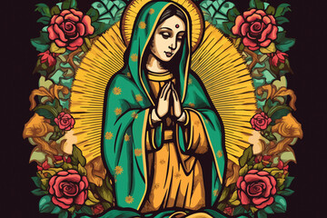 Fototapeta na wymiar Illustration of Virgen de Guadalupe. AI Generated