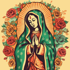 Fototapeta na wymiar Animated artwork showcasing Virgen de Guadalupe. AI Generated