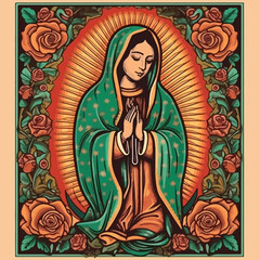 Fototapeta na wymiar Animated artwork showcasing Virgen de Guadalupe. AI Generated