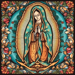 Animated artwork showcasing Virgen de Guadalupe. AI Generated