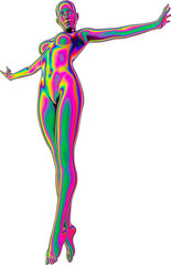 Female Posed 3d Android with Irridesent Metalic Texture Isolated on a Transparent Background