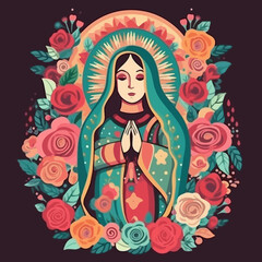 Captivating animated illustration: Virgen de Guadalupe. AI Generated