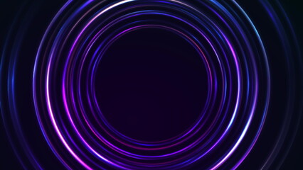 Blue violet neon laser rings abstract background