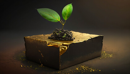 Green and Gold: Sprouting Plants on a Background of Wealth and Prosperity - ai generated
