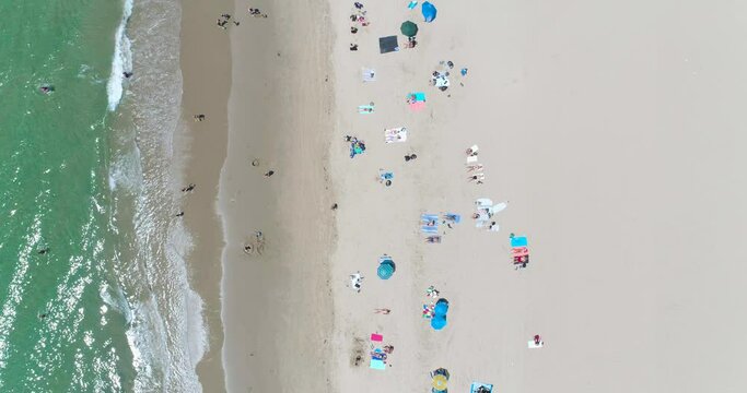 Top Down Aerial Drone View of the Santa Monica Beach in Los Angeles, California