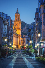 Bernabe Soriano Street and Jaen Cathedral at Night - Jaen, Spain - obrazy, fototapety, plakaty