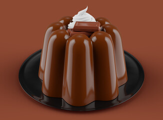 Succulent Chocolate Pudding Delight with Rich Chocolate Pieces and a Decadent Whipped Cream Topping - 3D