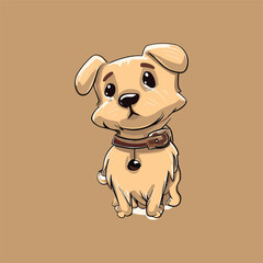 Dog vector happy cartoon puppy sitting, Portrait of a cute little dog wearing a collar. Dog friend. Vector illustration. Isolated on colorful background.