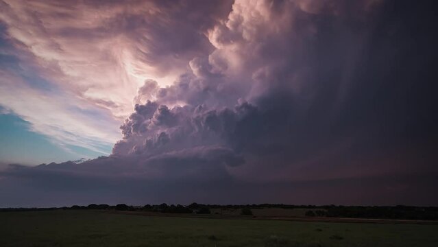 Giant Tornado Alley Supercell Thunderstorm at Sunset Timelapse