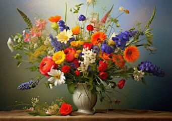 A colorful bouquet of wildflowers. Poster. Generative ai.