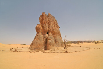Rock carving depicting the so-called crying cow in the Algerian desert Sahara