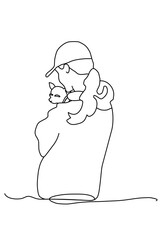 line drawing girl with dog