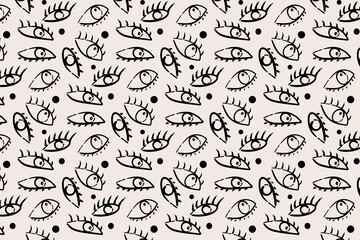 Seamless pattern with eye and eyelashes. Doodle style.
