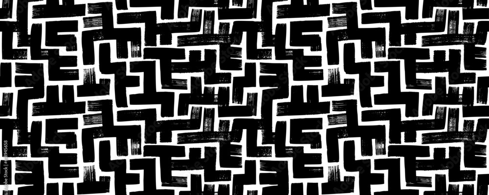 Poster Abstract vector background design with maze mosaic texture. Bold brush strokes seamless pattern. Intricate labyrinth ornament. Abstract geometric decorative background. Grunge scribbles.