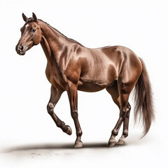 brown horse (Equidae), against white background, AI generated