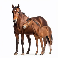 Fototapeta na wymiar brown horse (Equidae), against white background, AI generated