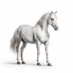 Obraz premium white horse (Equidae), in front of white background, AI generated