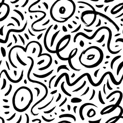 Squiggly lines seamless pattern. Abstract geometric pattern with curved lines, squiggles. Simple childish scribble backdrop. Creative abstract kid drawing. Doodles and scratches.