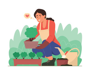 Obraz na płótnie Canvas Woman Planting a Tree in Garden