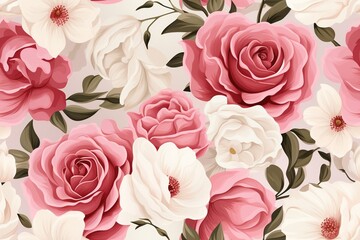  Rose Flower Seamless Pattern, Flower Bouquet Watercolor create by ai