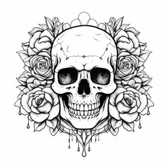 A skull and roses tattoo design. Generative AI.