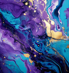 Purple marble pattern with turquoise and gold paints.